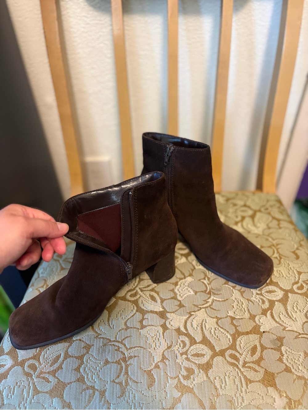 White Mountain MGD Women's Brown Suede Ankle Zip Booties